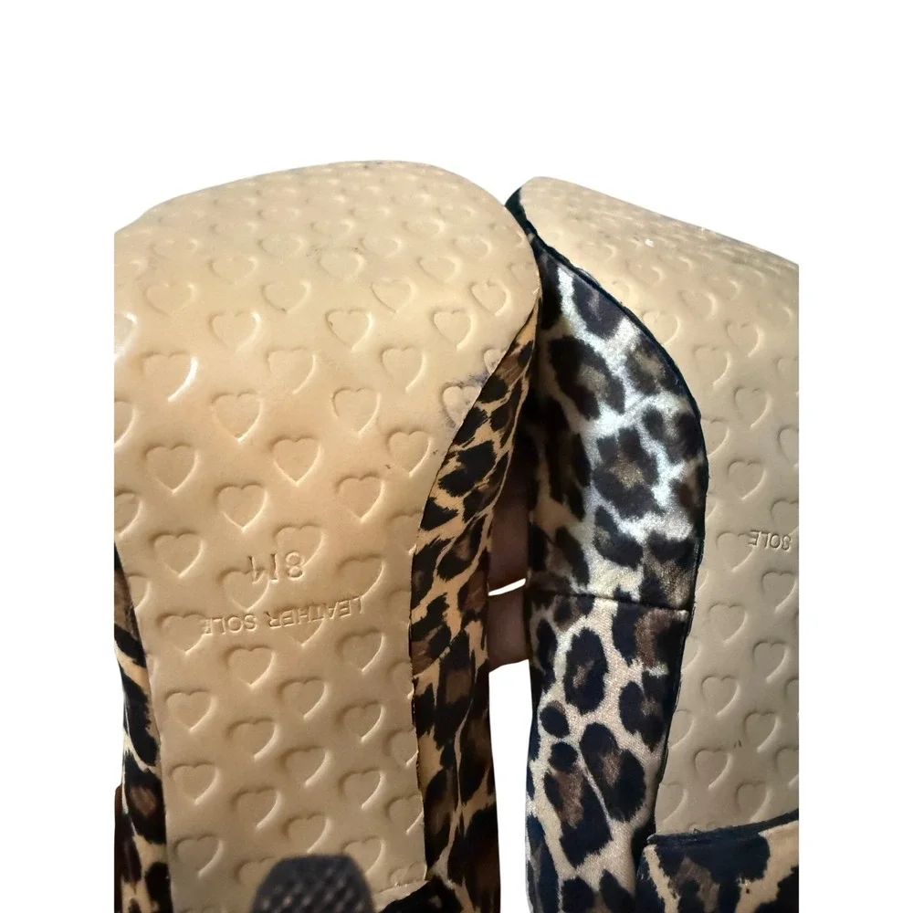 Betsey Johnson Leopard Print Lace Bow‎ Pointed Toe Pumps Stiletto Heels Brown 8M